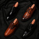 Melodiapelle Matera Plain-Toe Derby collection in black, brown and tan leather, handcrafted plain-toe Derby shoes displayed together