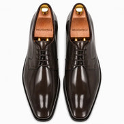 Melodiapelle Matera Plain-Toe Derby in brown leather, pair top-down view, handcrafted in Agra