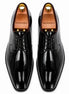 Melodiapelle Matera Plain-Toe Derby in nero black leather, pair top-down view, handcrafted in Agra