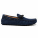 Side profile of the Mathews Loafer in navy blue suede on white background