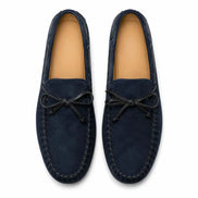 Melodiapelle Mathews Loafer in navy blue suede, pair top-down view, handcrafted in Agra