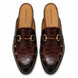 Melodiapelle Matilda Mule in oxblood brown croc-embossed leather, pair top-down view, handcrafted in Agra
