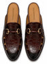 Melodiapelle Matilda Mule in oxblood brown croc-embossed leather, pair top-down view, handcrafted in Agra
