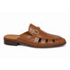 Side profile of the Matilda Mule in tan croc-embossed leather on white background