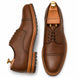Mole brown nubuck leather cap-toe Derby, three-quarter angle showing heel and toe detailing