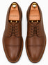 Melodiapelle Max Cap Toe Derby in mole brown nubuck leather, pair top-down view, handcrafted in Agra