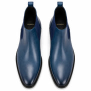 Melodiapelle Mazarine Chelsea Boot in steel blue leather, pair top-down view, handcrafted in Agra