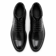 Melodiapelle Mcallen Combat Boot in black leather, pair top-down view, handcrafted in Agra