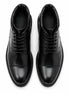 Melodiapelle Mcallen Combat Boot in black leather, pair top-down view, handcrafted in Agra