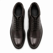 Melodiapelle Mcallen Combat Boot in dark brown leather, pair top-down view, handcrafted in Agra