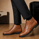 Melodiapelle Mcallen Combat Boot in tan leather worn with trousers, on-feet shot