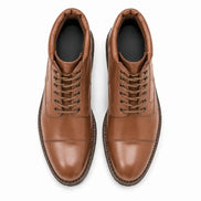 Melodiapelle Mcallen Combat Boot in tan leather, pair top-down view, handcrafted in Agra