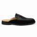 Side profile of the Mckinsey Mule in black croc-embossed leather on white background