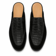 Melodiapelle Mckinsey Mule in black croc-embossed leather, pair top-down view, handcrafted in Agra