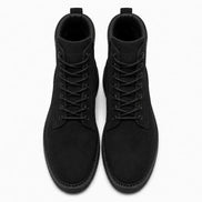 Melodiapelle Meilbourne Combat Boot in black suede, pair top-down view, handcrafted in Agra