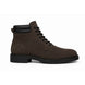 Side profile of the Meilbourne Combat Boot in dark brown suede on white background
