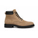 Side profile of the Meilbourne Combat Boot in sand beige suede on white background