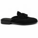 Side profile of the Mendiai Mule in black suede on white background