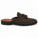 Side profile of the Mendiai Mule in dark brown suede on white background