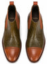 Melodiapelle Merida Floral-Embossed Chelsea Boot in olive and tan leather, pair top-down view, handcrafted in Agra