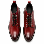 Melodiapelle Meridian Combat Boot in burgundy red leather, pair top-down view, handcrafted in Agra