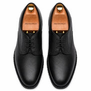 Melodiapelle Meridian Derby Shoes in black leather, pair top-down view, handcrafted in Agra