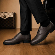 Melodiapelle Meridian Derby Shoes in dark brown leather worn with formal trousers, on-feet shot