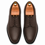 Melodiapelle Meridian Derby Shoes in dark brown leather, pair top-down view, handcrafted in Agra