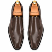 Melodiapelle Merlot Dress Loafer in brown leather, pair top-down view, handcrafted in Agra