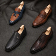 Melodiapelle Meta Wholecut Oxford collection in oxblood, tan and black leather, handcrafted Oxford shoes displayed together