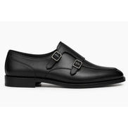 Side profile of the Mexico Double Monk Strap in black leather on white background