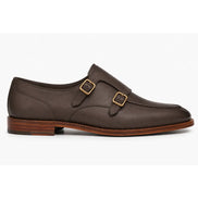 Side profile of the Mexico Double Monk Strap in brown leather on white background