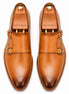 Melodiapelle Mexico Double Monk Strap in honey tan burnished leather, pair top-down view, handcrafted in Agra