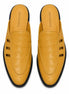 Melodiapelle Miami Mule in mustard yellow leather, pair top-down view, handcrafted in Agra