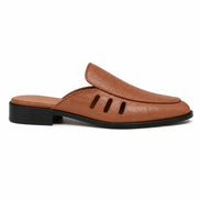Side profile of the Miami Mule in tan leather on white background