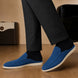 Melodiapelle Michelle Mule in royal blue suede worn with trousers, on-feet shot