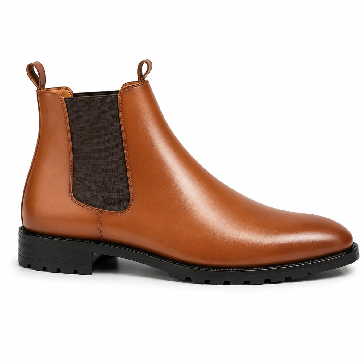 Side profile of the Michigan Chelsea Boot in tan leather on white background