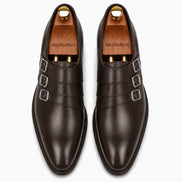 Melodiapelle Milan Triple Monk Strap Loafer in brown leather, pair top-down view, handcrafted in Agra