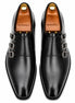Melodiapelle Milan Triple Monk Strap Loafer in nero black leather, pair top-down view, handcrafted in Agra