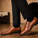 Melodiapelle Milan Triple Monk Strap Loafer in tan leather worn with formal trousers, on-feet shot