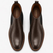 Melodiapelle Mirage Chelsea Boot in brown leather, pair top-down view, handcrafted in Agra