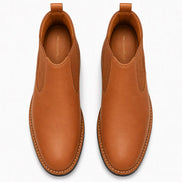 Melodiapelle Mirage Chelsea Boot in tan leather, pair top-down view, handcrafted in Agra