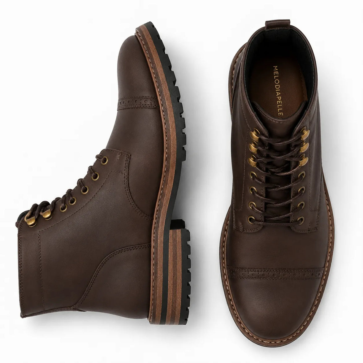 Dark brown waxed leather heritage boot, three-quarter angle showing cap-toe and heel detailing
