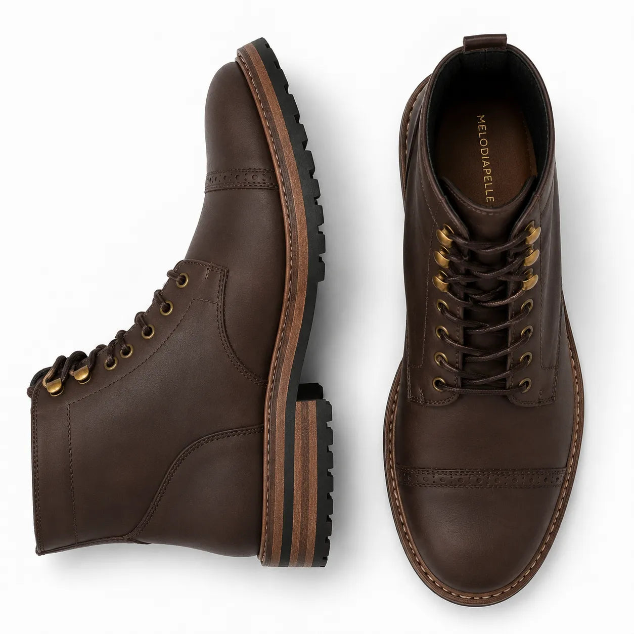 Dark brown waxed leather heritage boot, three-quarter angle showing cap-toe and heel detailing