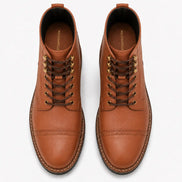 Melodiapelle Miranda Cap Toe Heritage Boot in tan leather, pair top-down view, handcrafted in Agra