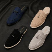 Melodiapelle Missoni Mule collection in navy, black and cream suede, handcrafted bow-detail mule shoes displayed together