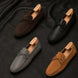 Melodiapelle Missouri Loafer collection in black, dark brown and tan leather, handcrafted driving loafers displayed together