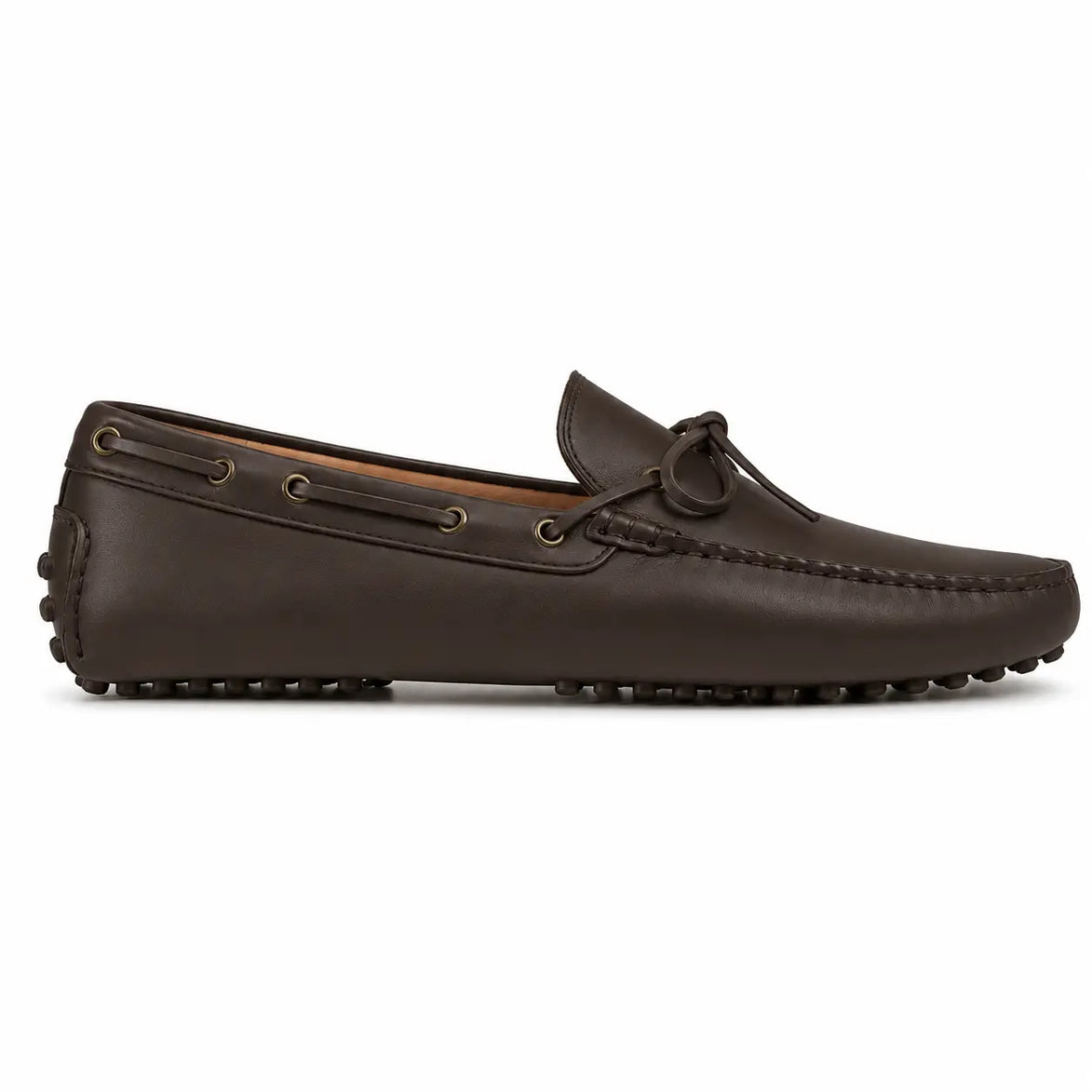 Side profile of the Missouri Loafer in dark brown leather on white background