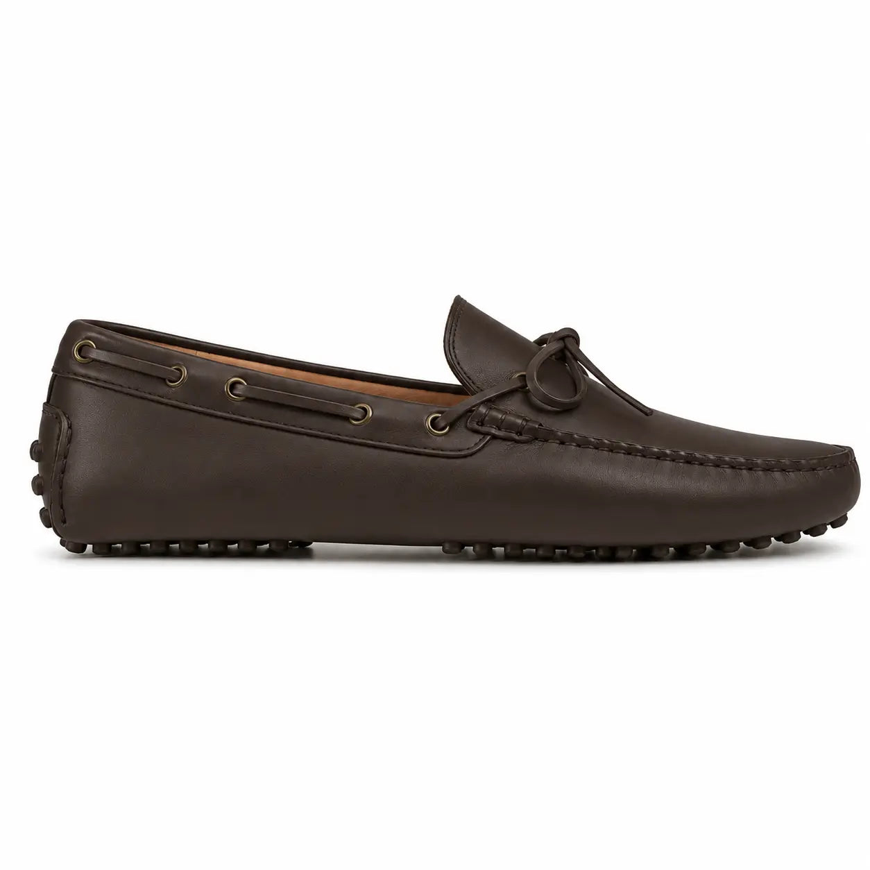 Side profile of the Missouri Loafer in dark brown leather on white background