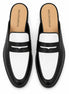 Melodiapelle Modena Mule in black and white leather, pair top-down view, handcrafted in Agra